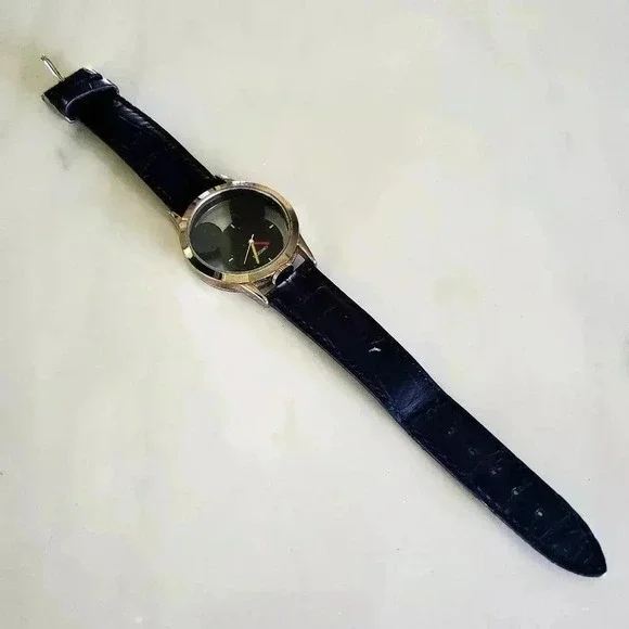 Women's Mickey Ears Black Quartz Watch by DISNEY - Needs Battery Leather - Picture 2 of 4